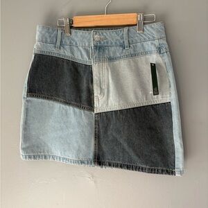 wild fable Two-Tone Patchwork Denim Mini Skirt - Light Blue & Dark Blue